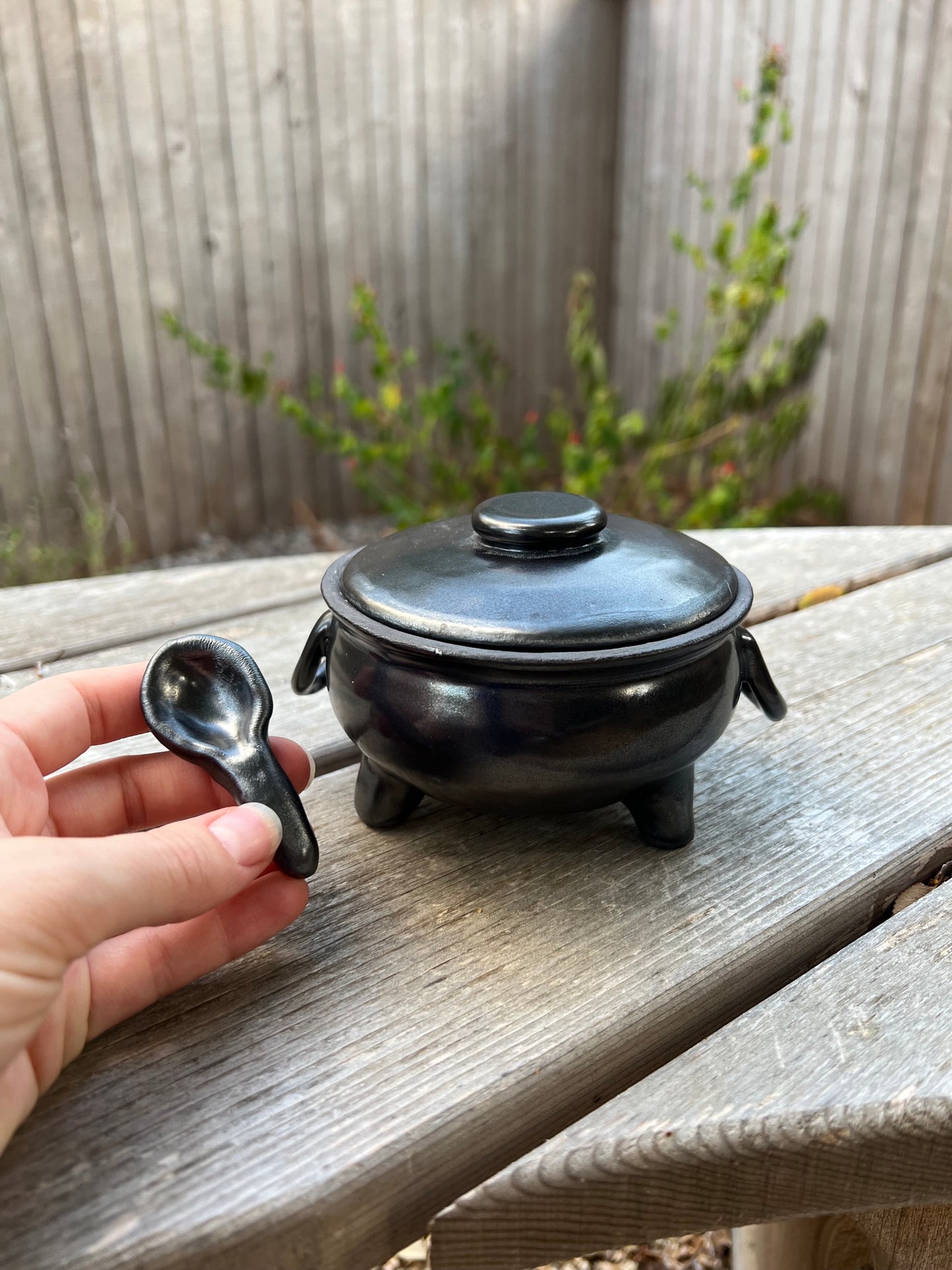 Cauldron salt cellars with spoon