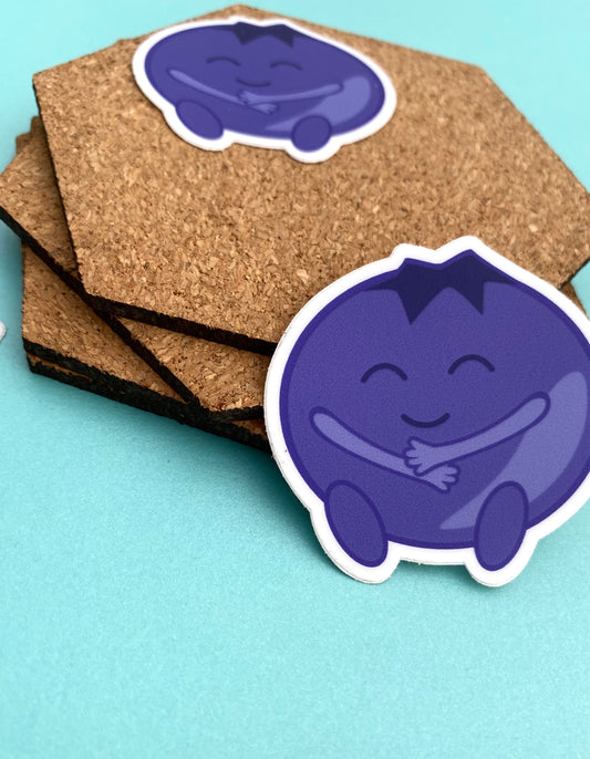 Happy hugging blueberry sticker