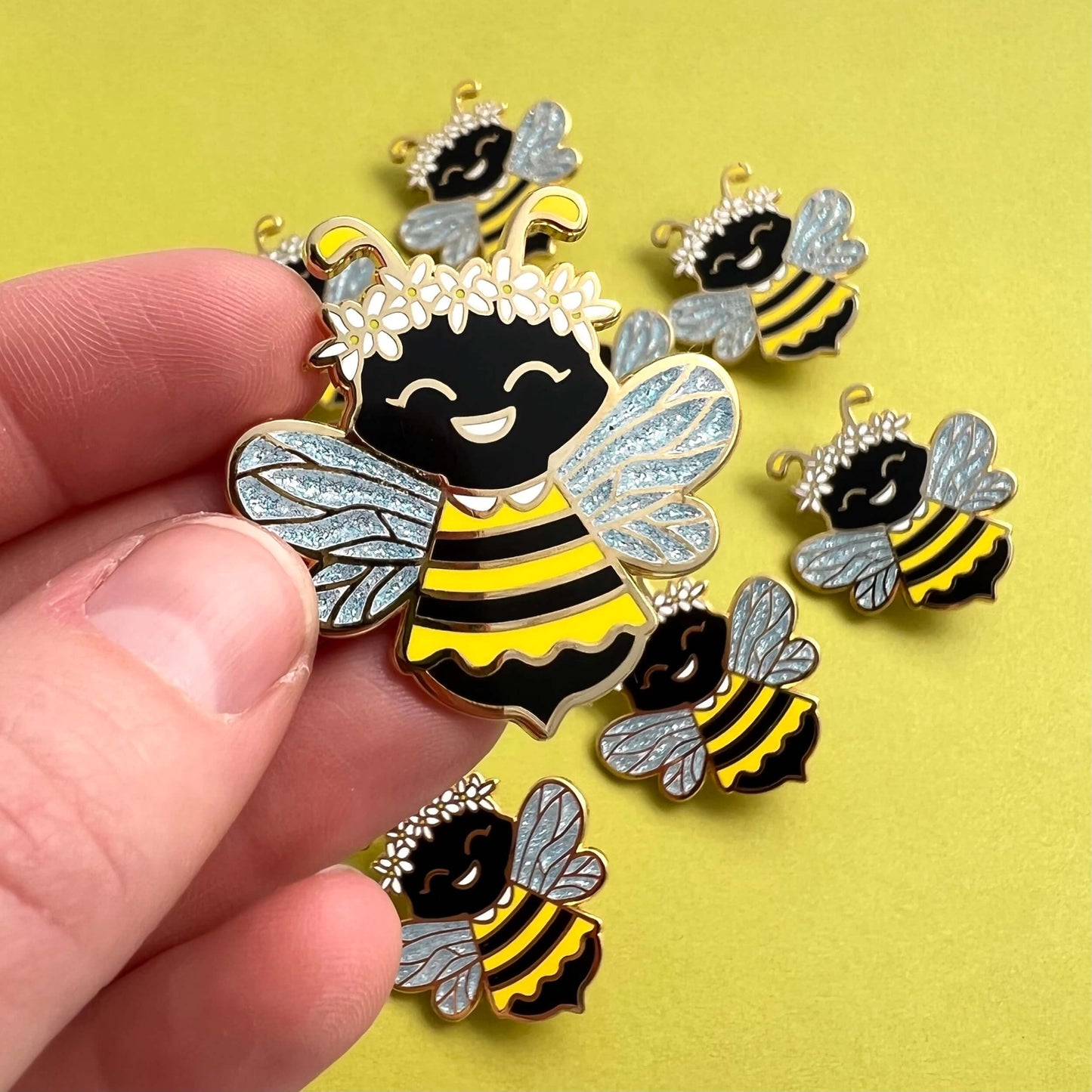 Bumblebee fairy with dress enamel pin
