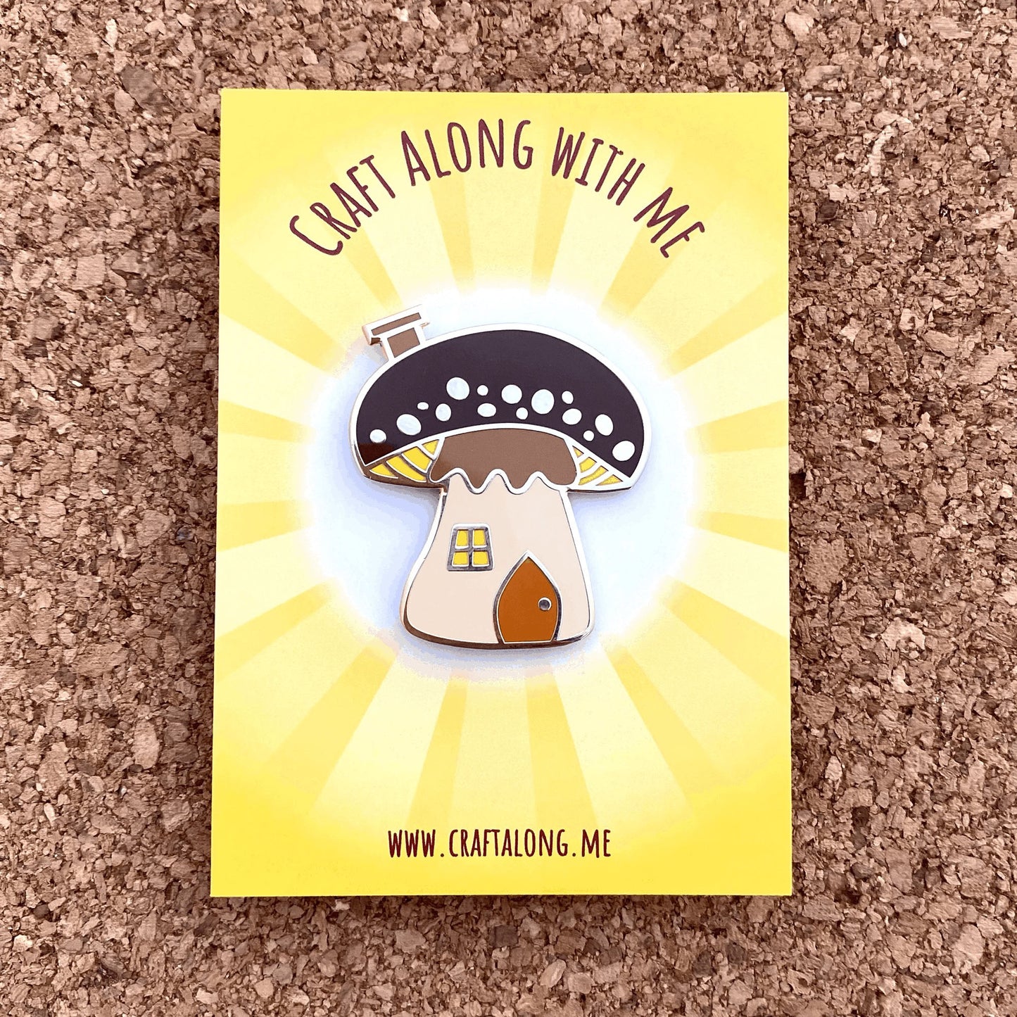 Fall mushroom house enamel pin