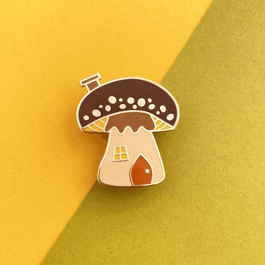 Fall mushroom house enamel pin