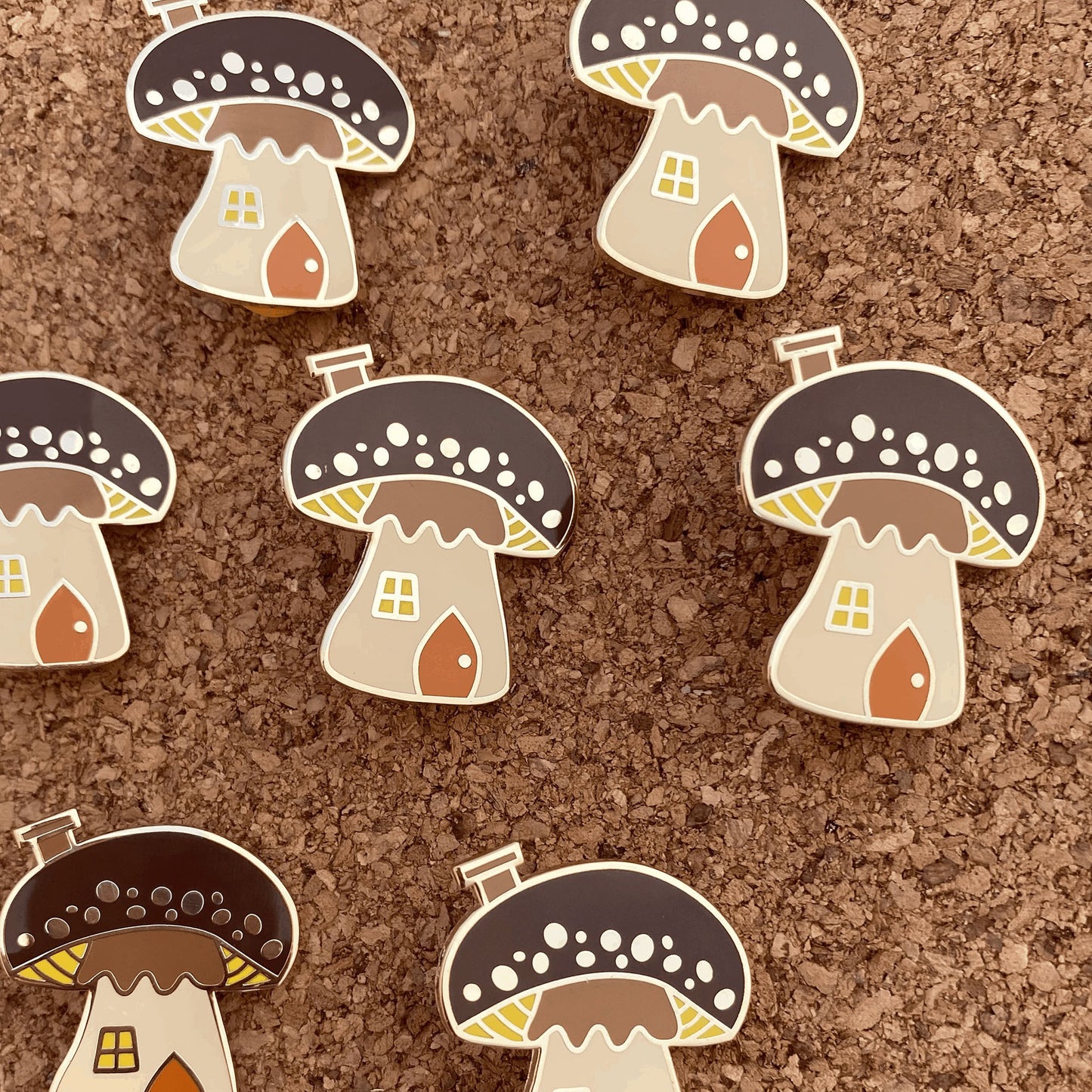 Fall mushroom house enamel pin