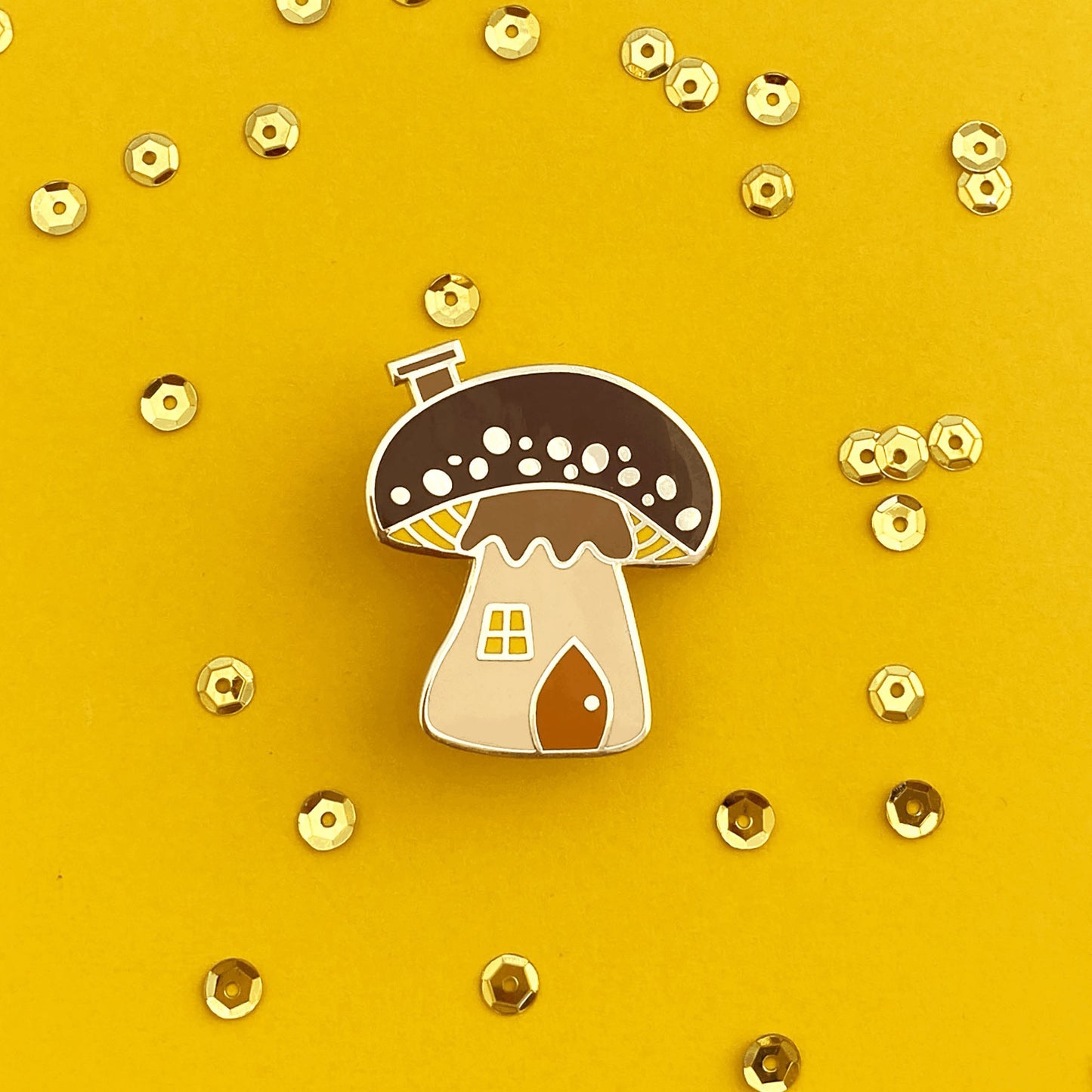 Fall mushroom house enamel pin