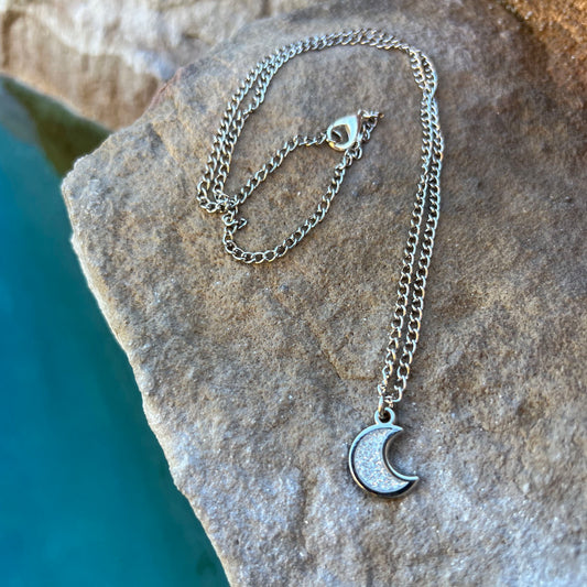 Silver crescent moon necklace