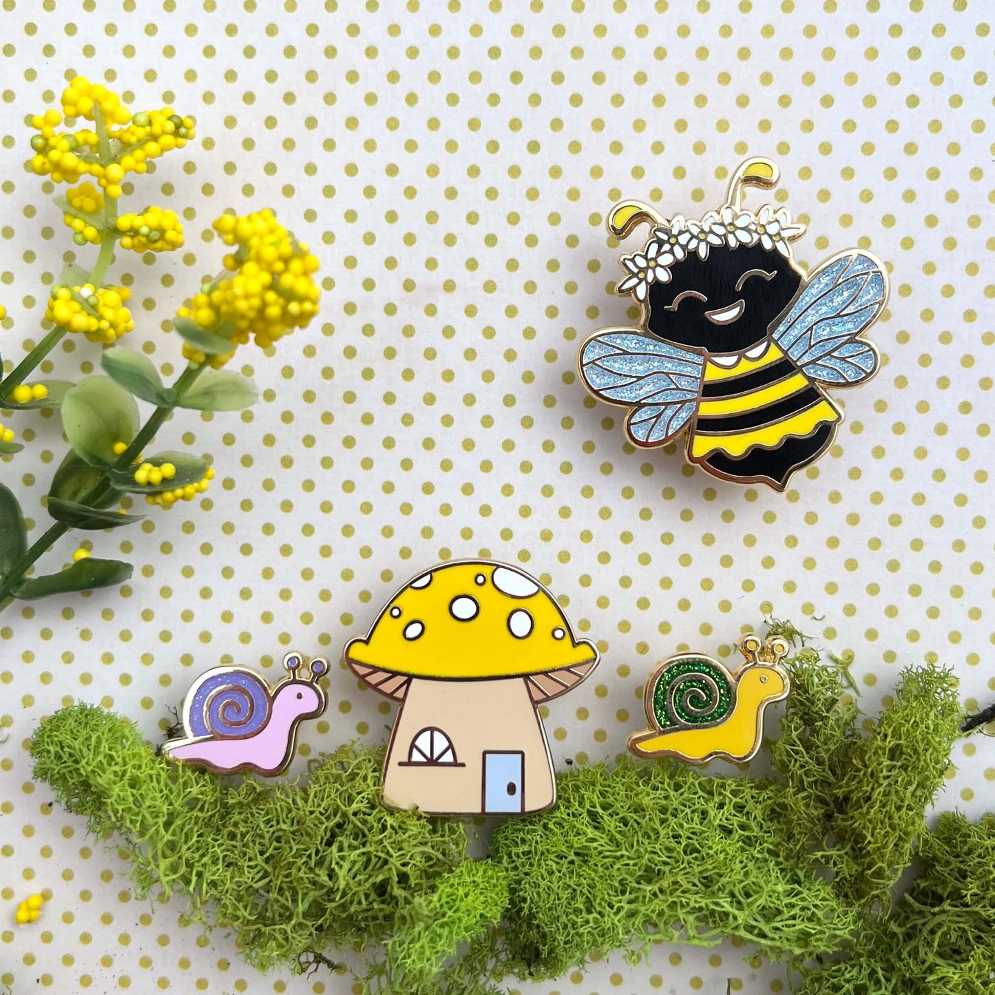 Yellow mushroom gnome house pin
