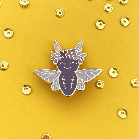 Winter moth fairy enamel pin