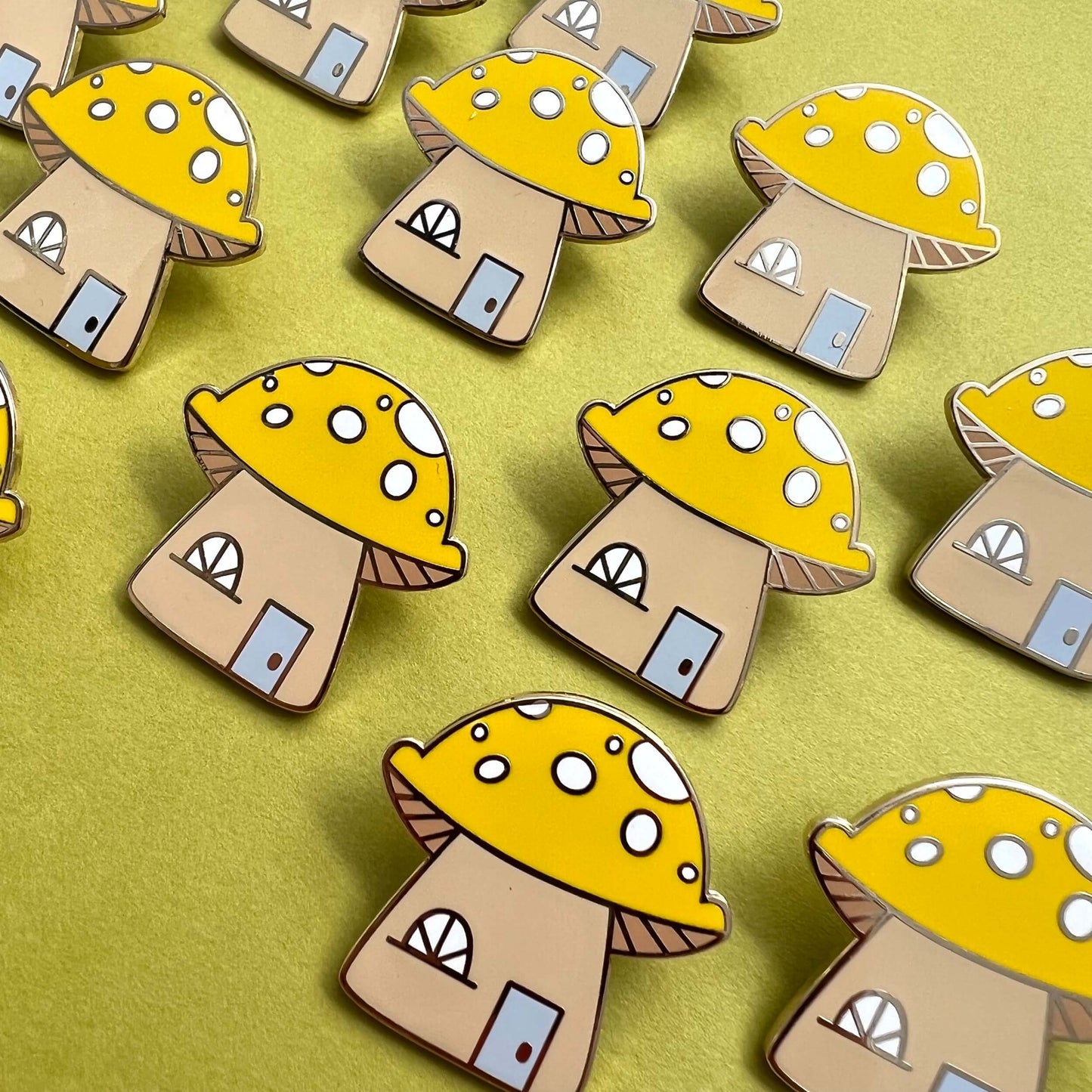 Yellow mushroom gnome house pin