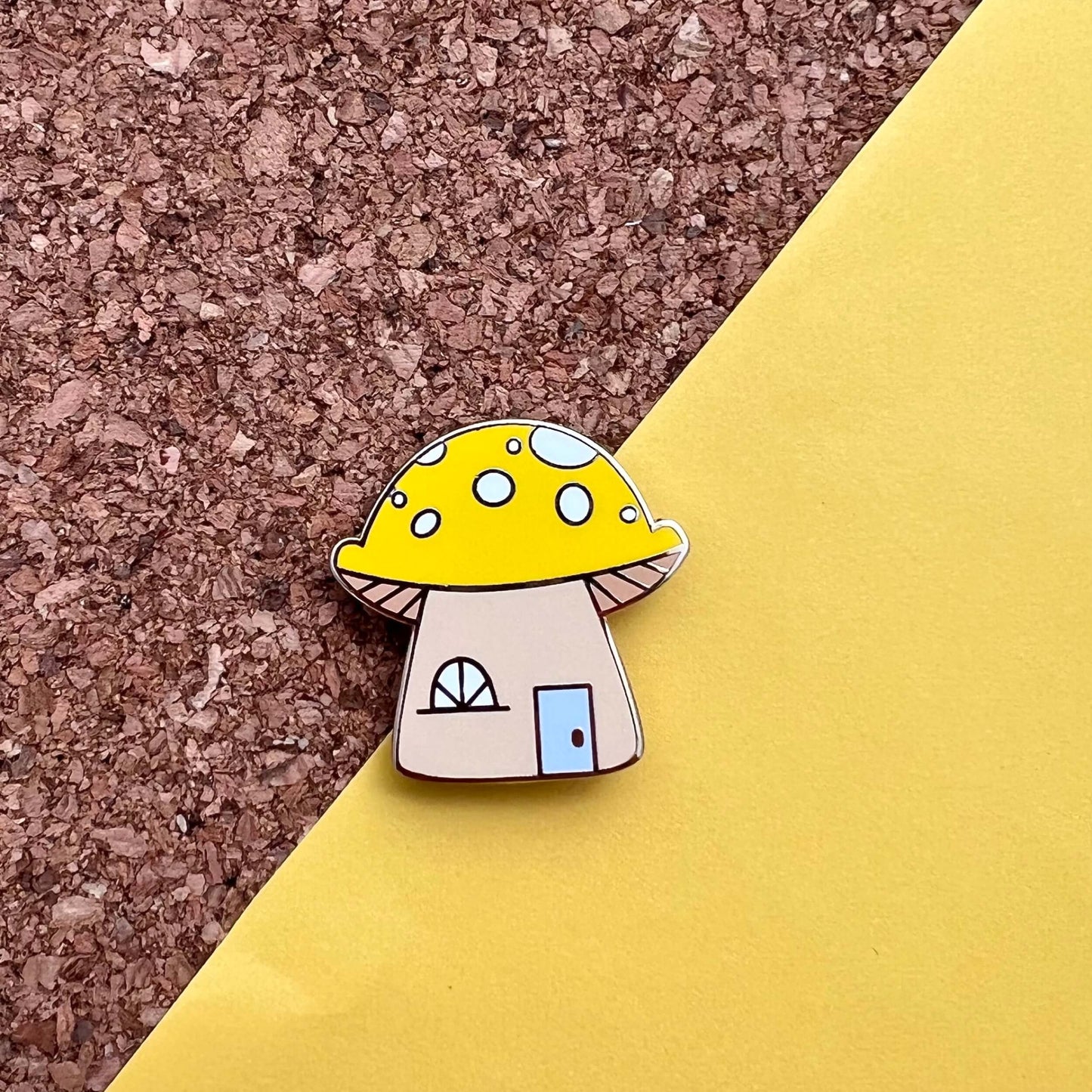 Yellow mushroom gnome house pin