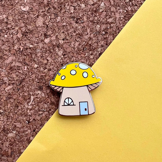 Yellow mushroom gnome house pin