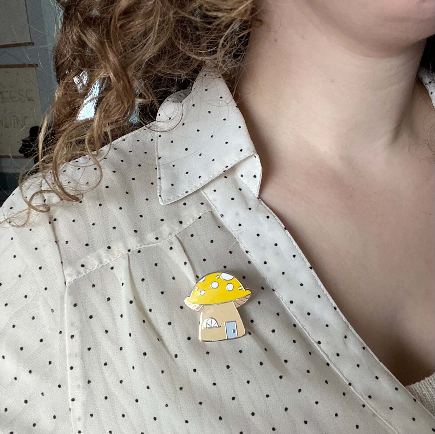 Yellow mushroom gnome house pin