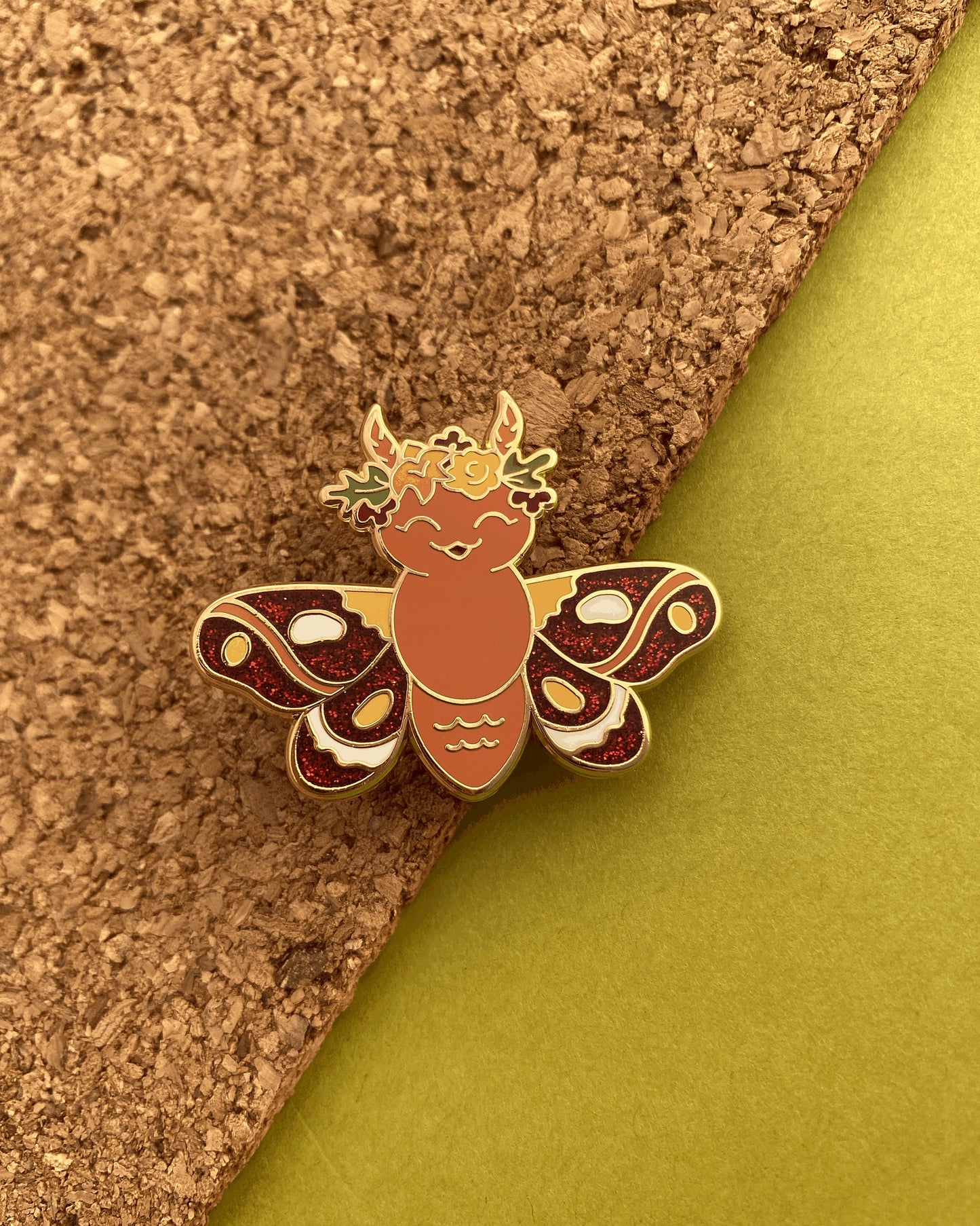 Fall moth fairy enamel pin