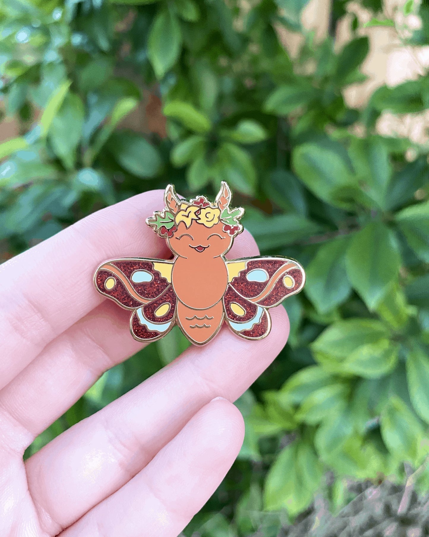 Fall moth fairy enamel pin