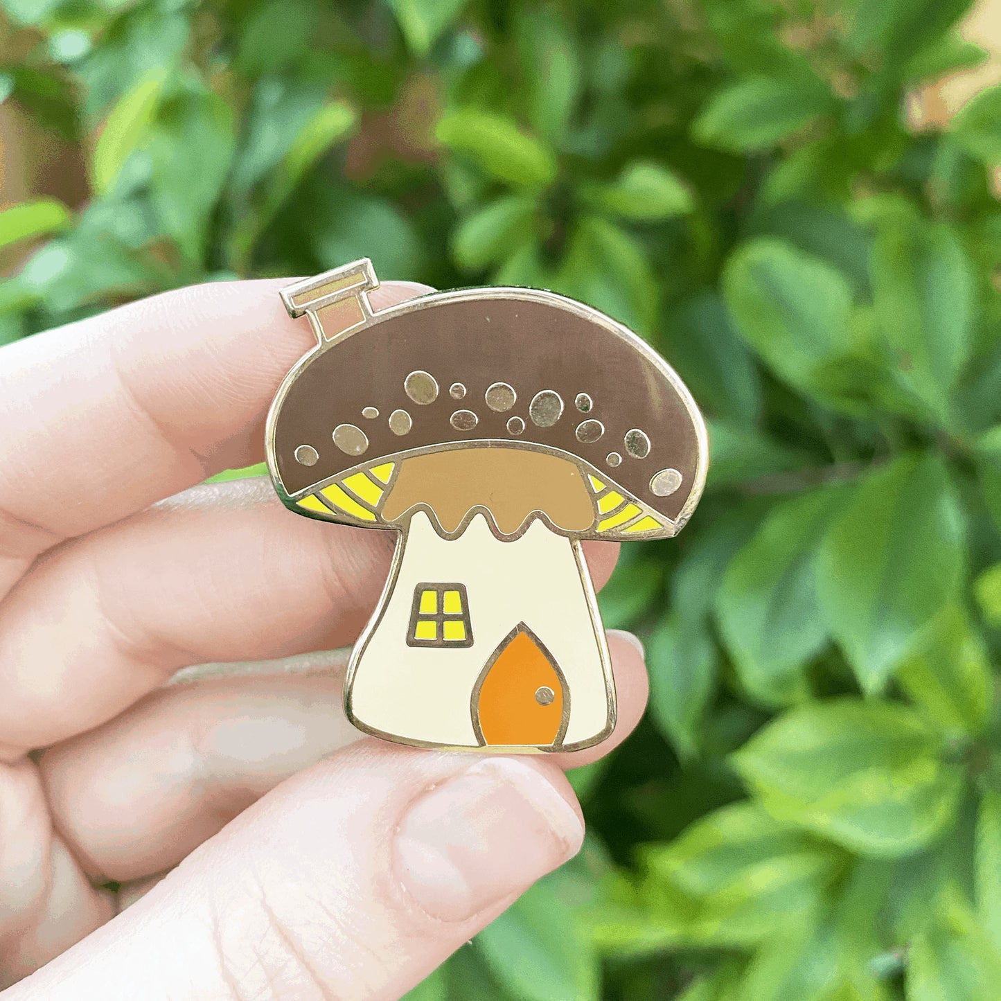 Fall mushroom house enamel pin