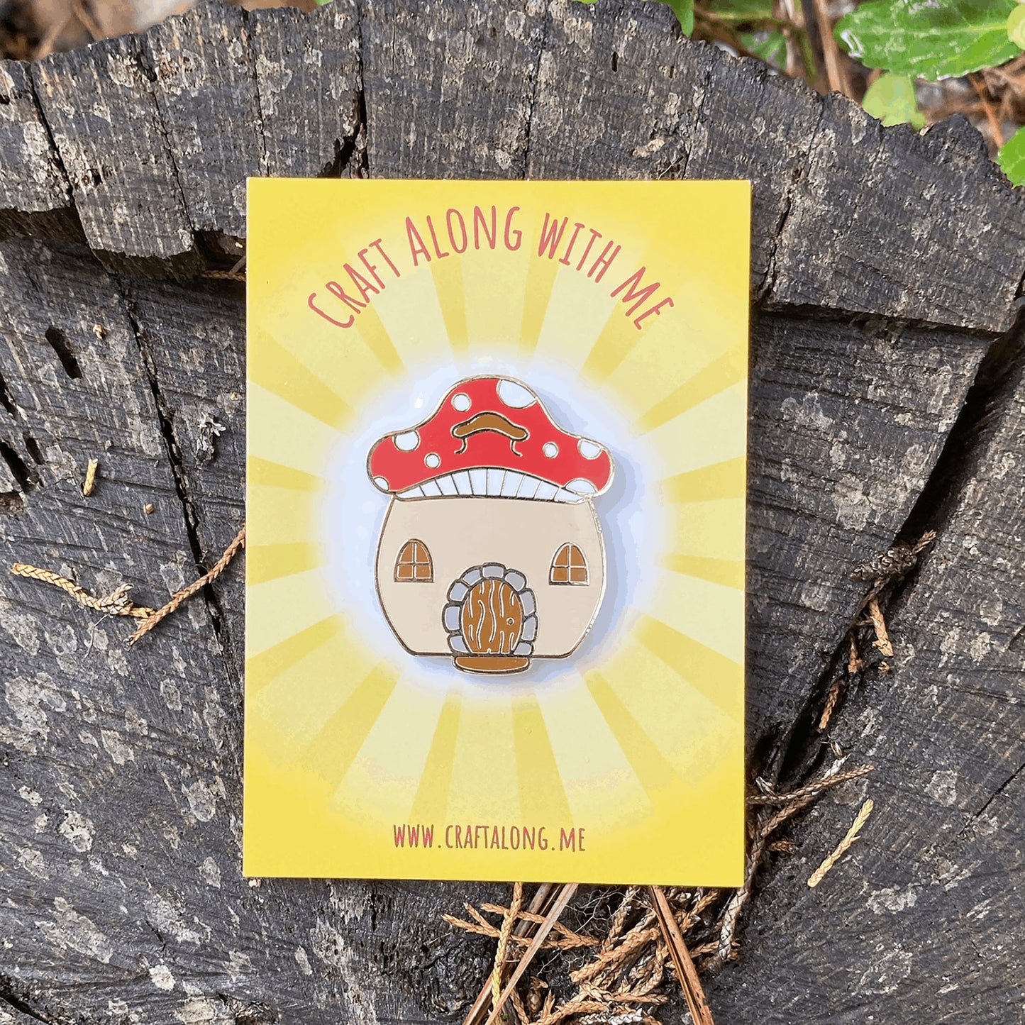 Mushroom house enamel pin