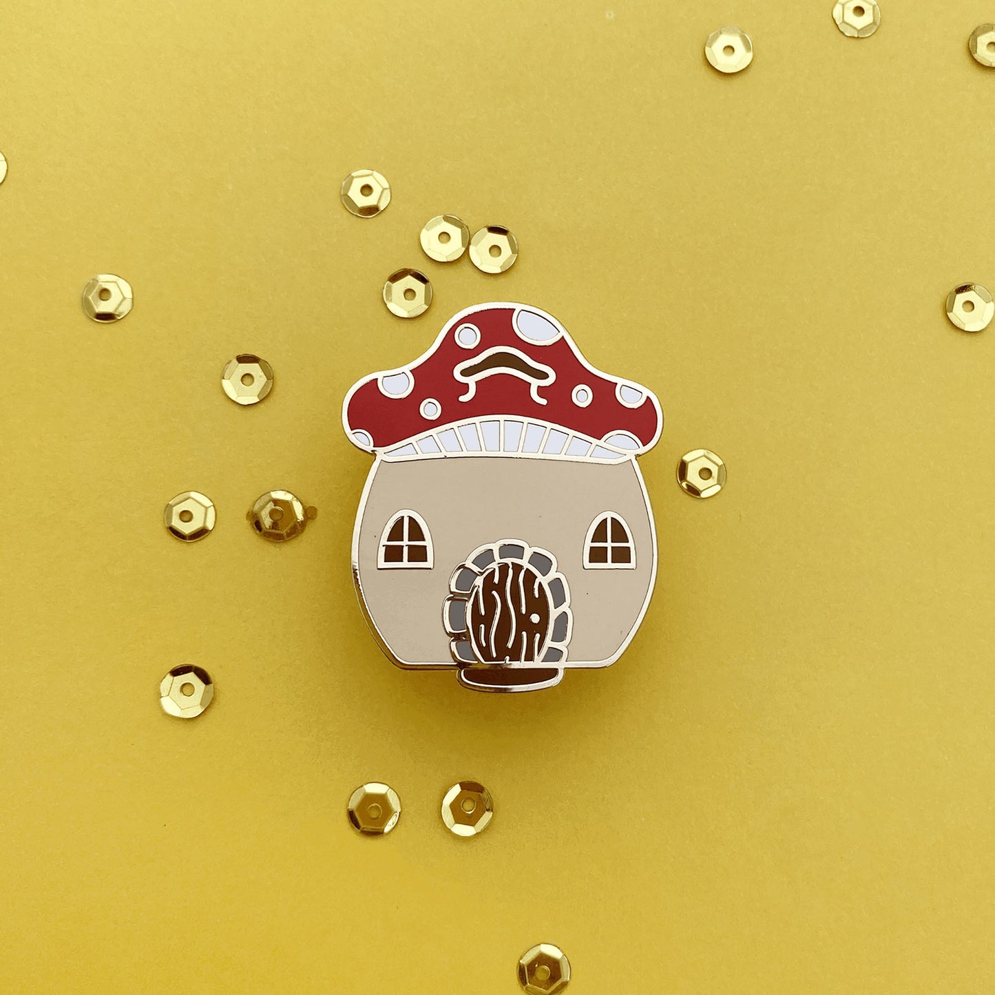 Mushroom house enamel pin