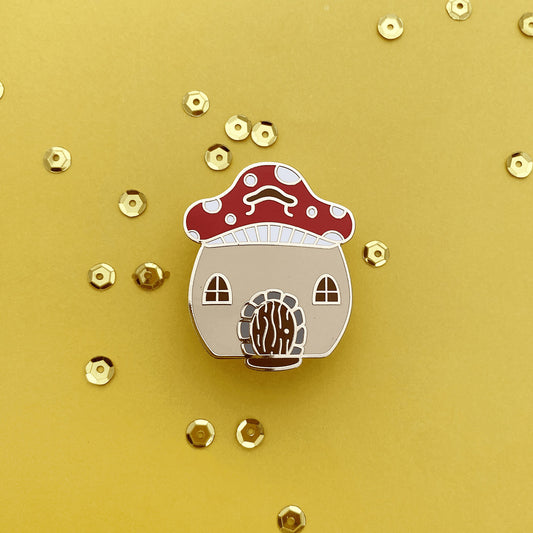 Mushroom house enamel pin