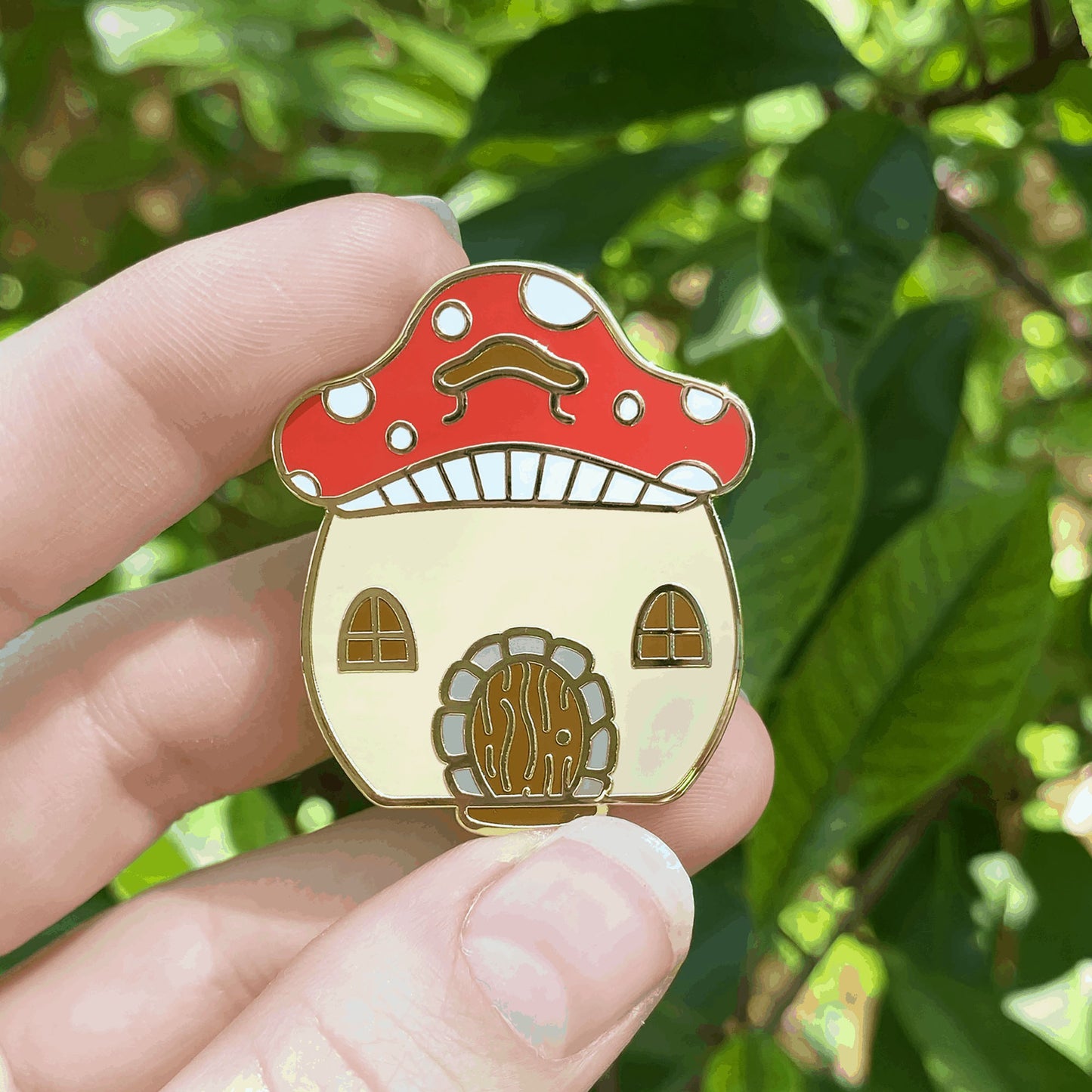 Mushroom house enamel pin