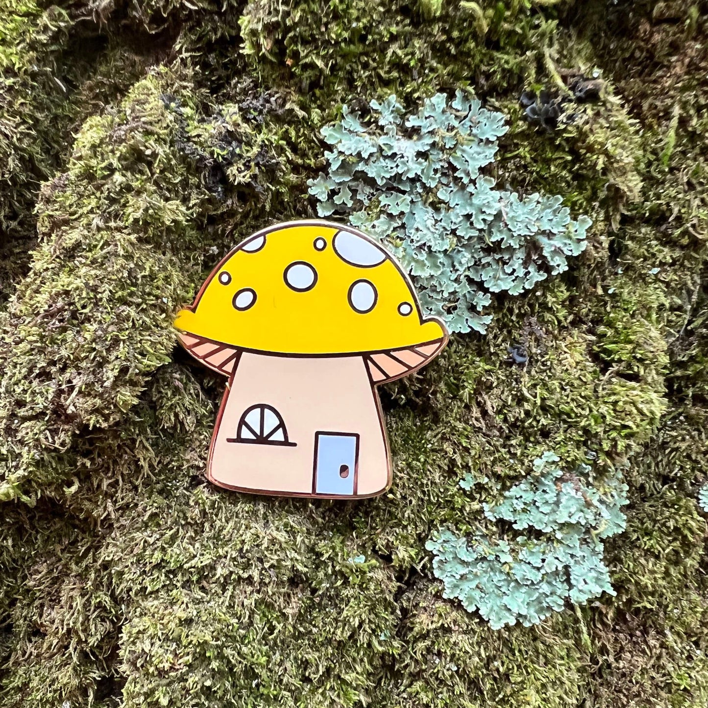 Yellow mushroom gnome house pin