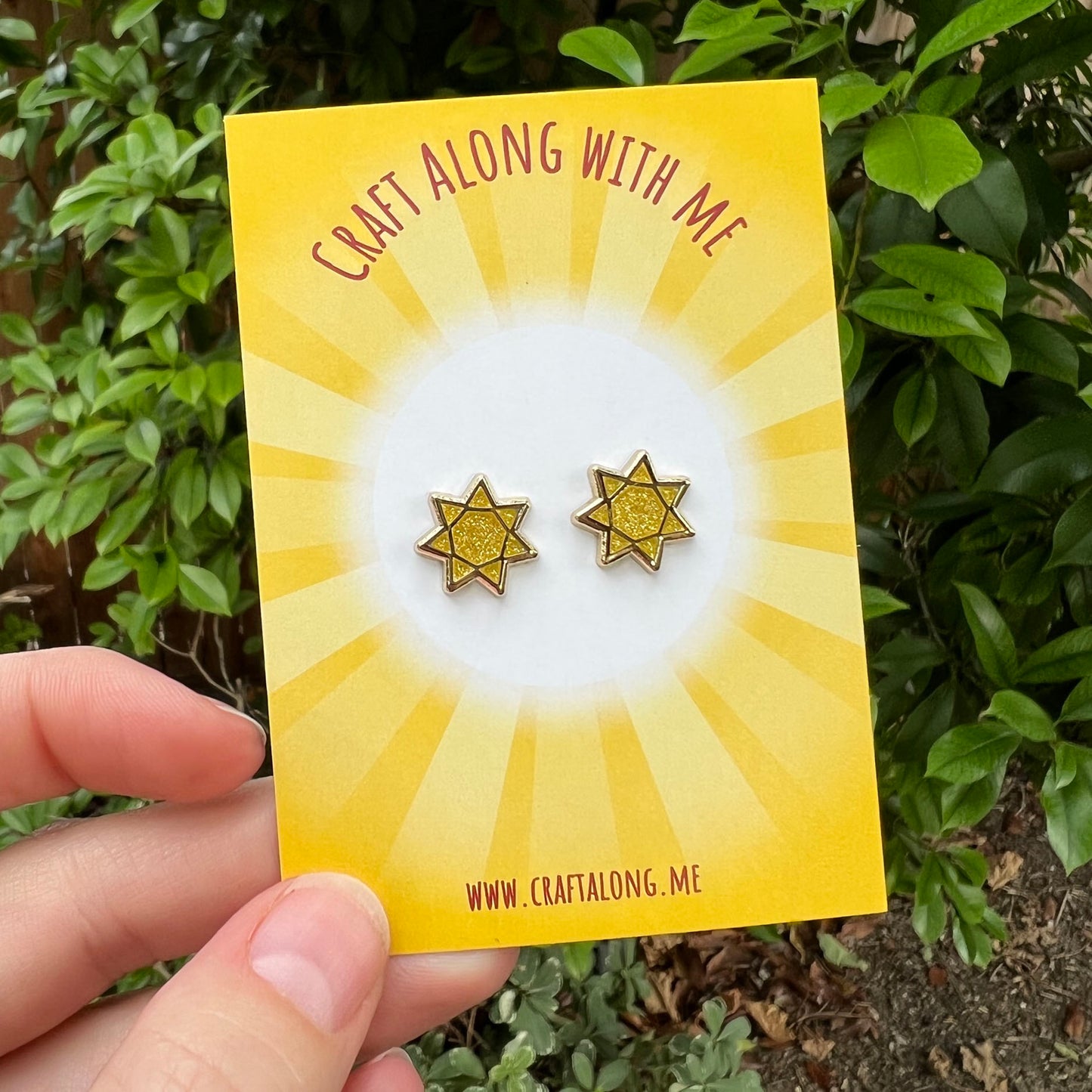 Gold enamel sun stud earrings