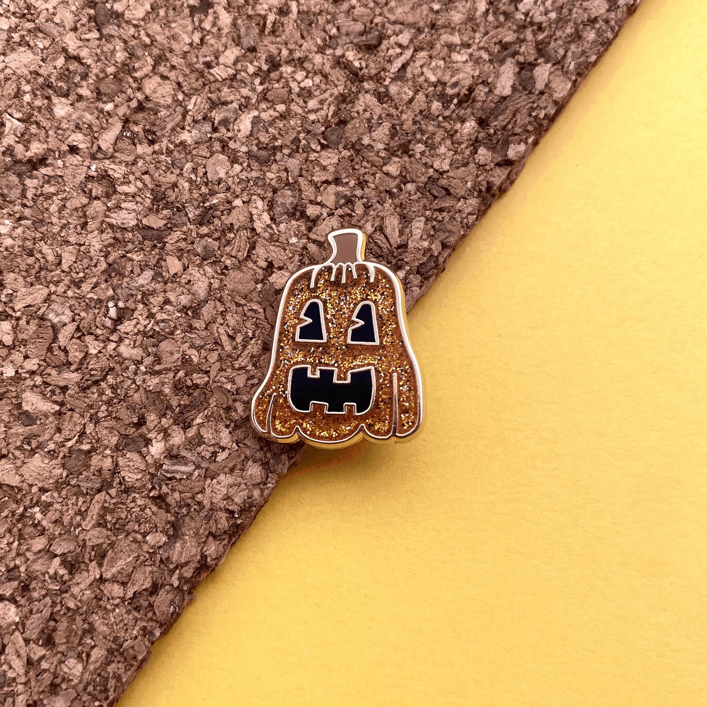 Tall glitter jack-o-lantern enamel pin